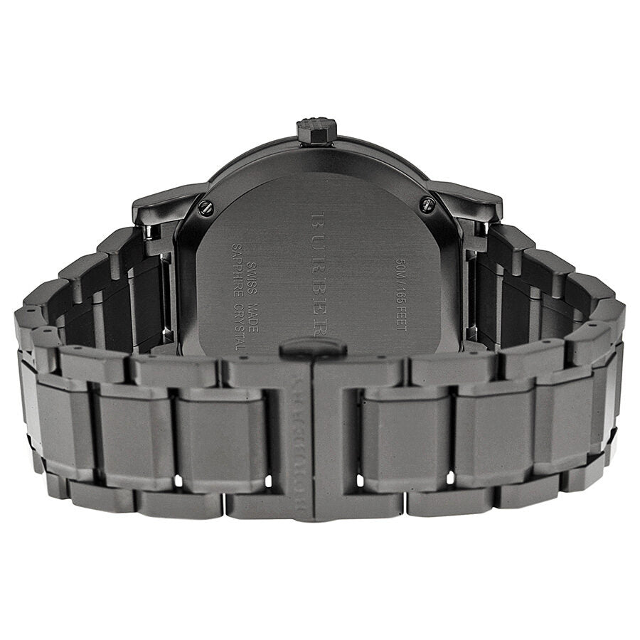 Burberry BU9007 watch caseback and grey ion-plated bracelet