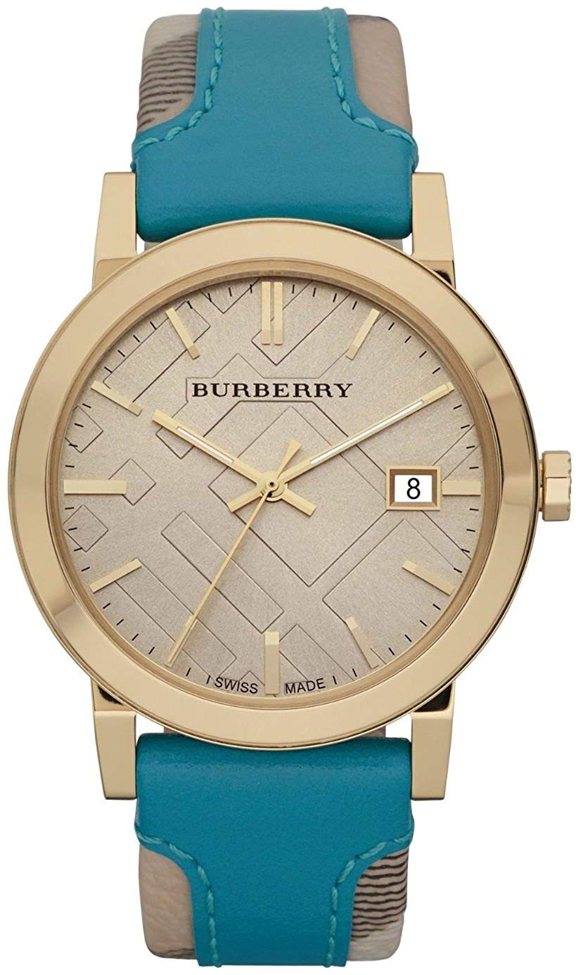 Burberry BU9018 women's watch with gold case and turquoise leather strap