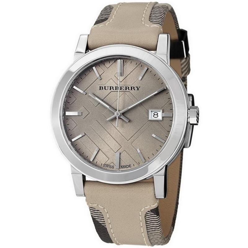 Burberry Large Check Leather Strap Beige Dial  Women's Watch BU9021