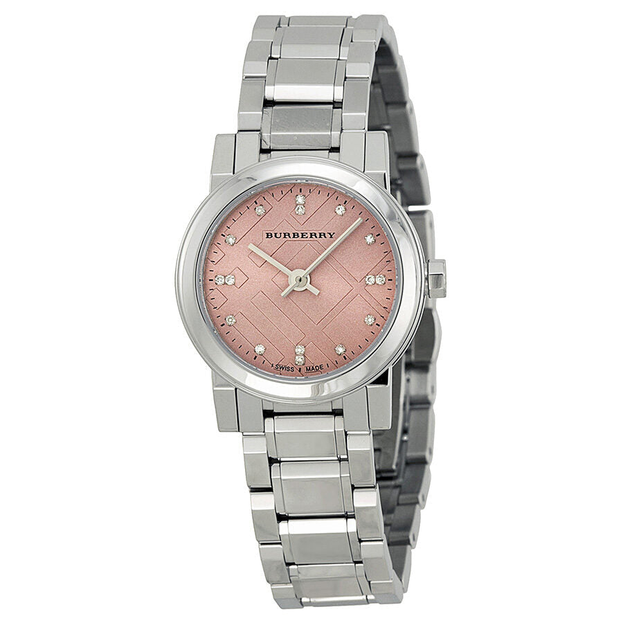Burberry BU9223 ladies watch with pink dial, diamond markers, stainless steel case and bracelet
