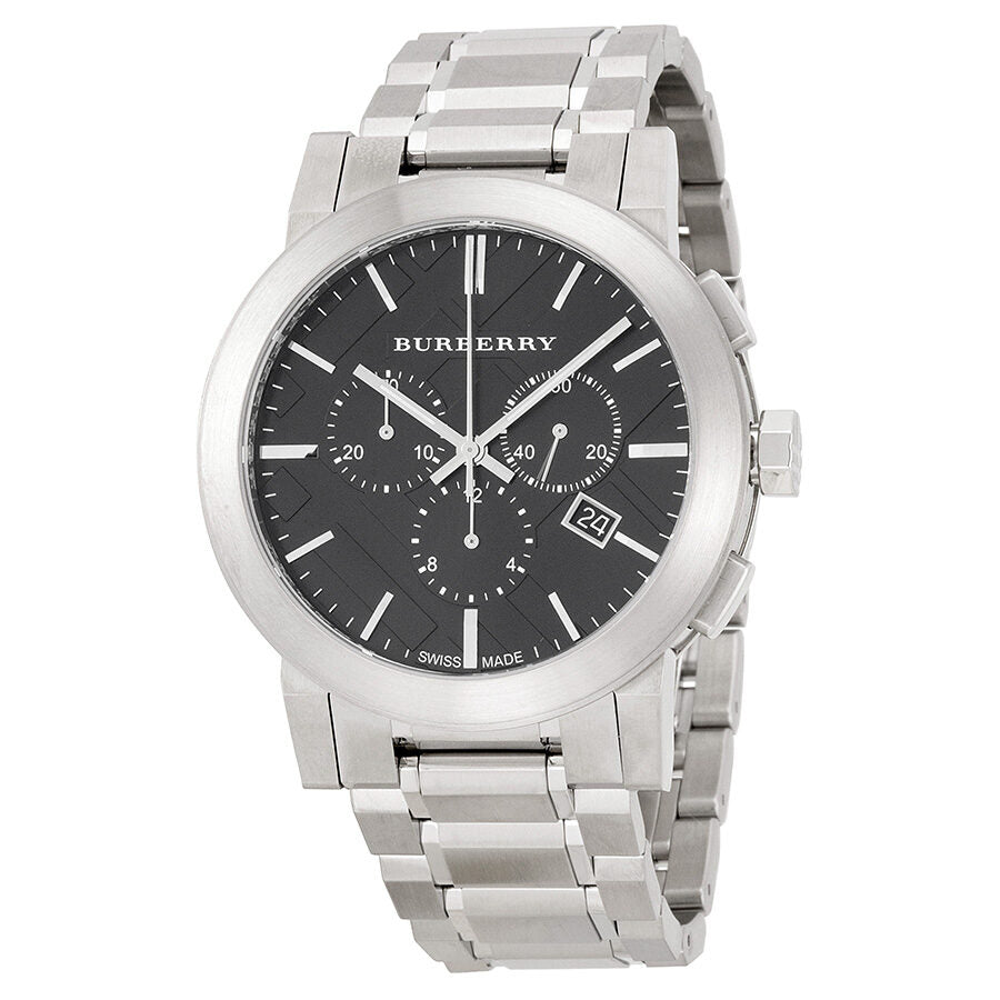 Burberry BU9351 stainless steel chronograph watch with black dial and white hands