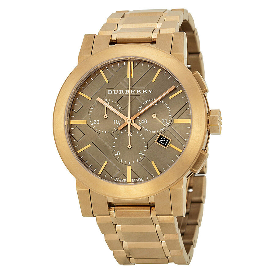 Burberry BU9353 rose gold-plated chronograph watch with taupe dial and matching bracelet