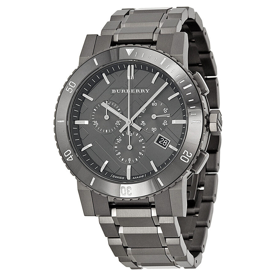 Burberry chronograph men's watch with gunmetal dial and grey ion-plated stainless steel bracelet