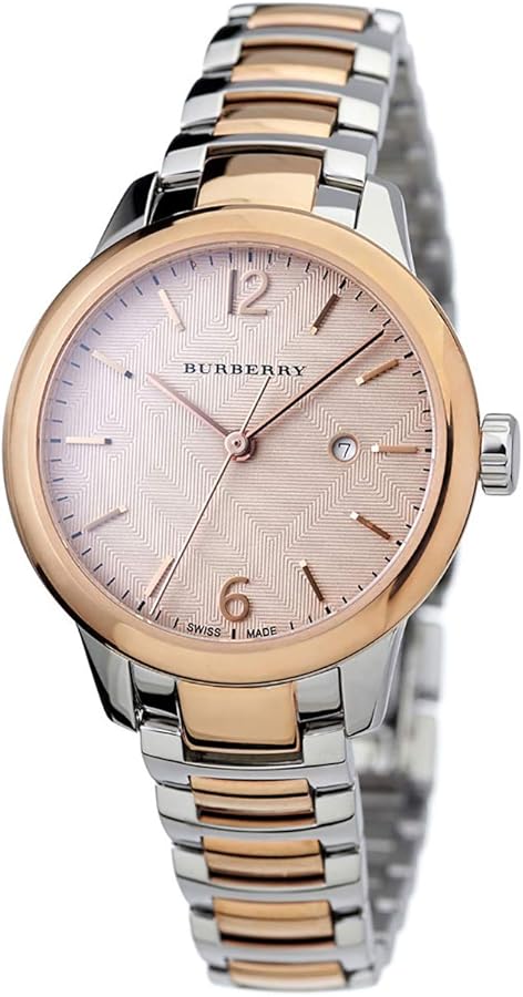 Burberry The Classic Two-Tone Bezel Rose Dial Silver & Rose Gold Steel Women's Watch Watch BU10117