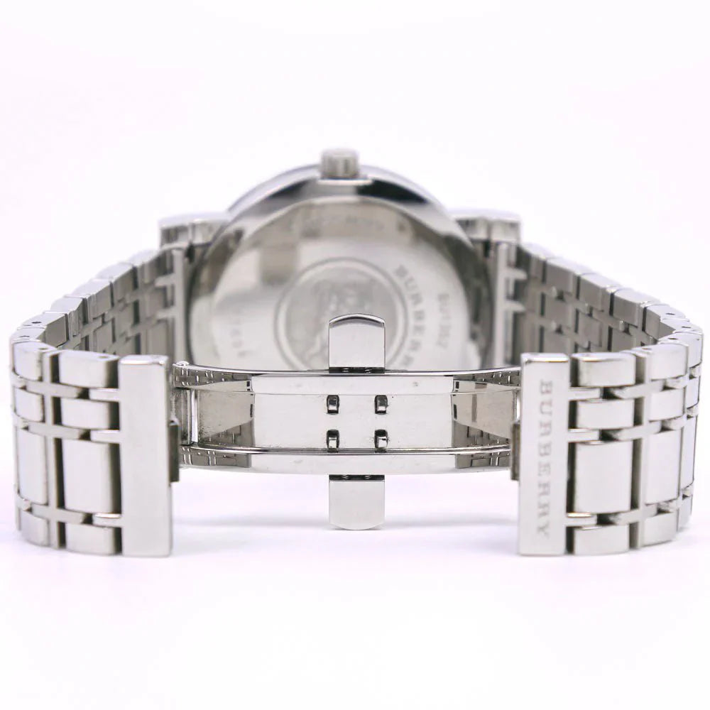 Burberry Heritage BU1352 caseback showing engraved stainless steel cover