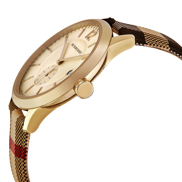 Burberry Honey Dial Honey Check Fabric-Coated Leather Unisex Watch BU10001 - Watches of New Zealand #2