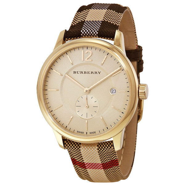 Burberry Honey Dial Honey Check Fabric-Coated Leather Unisex Watch BU10001 - Watches of New Zealand