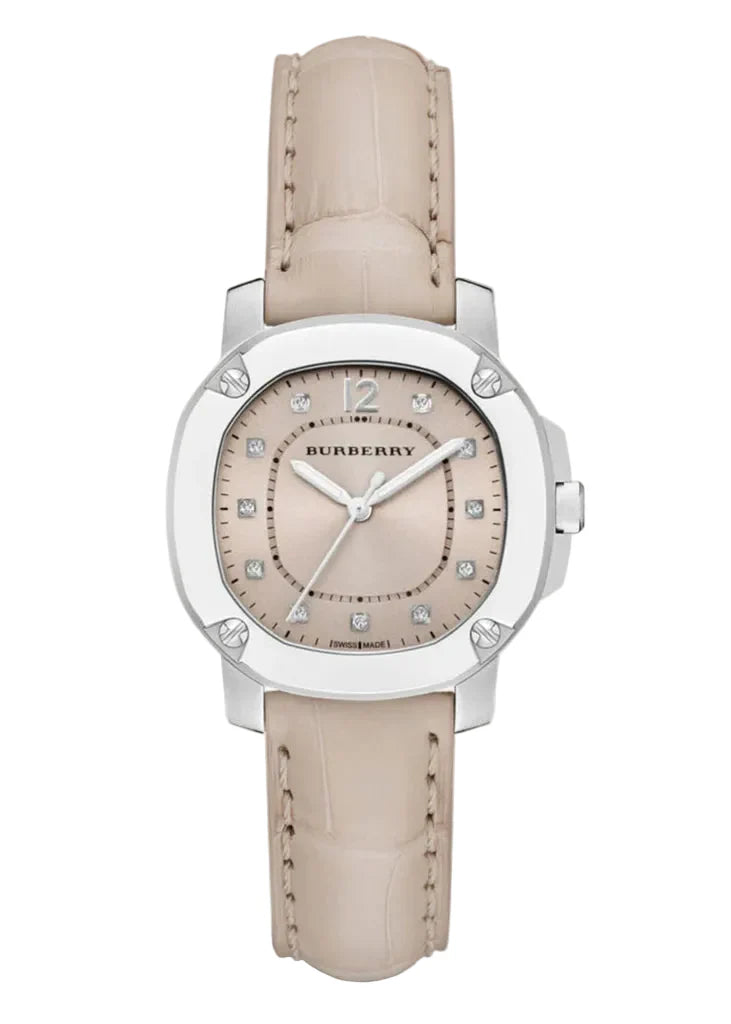Burberry The Britain Diamonds watch with pink dial and pink leather strap