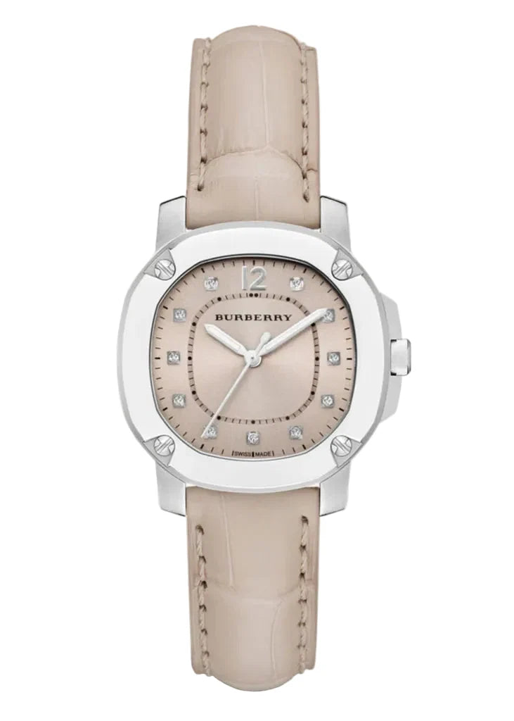 Burberry The Britain Diamonds Pink Dial Pink Leather Strap Watch for Women - BBY1802