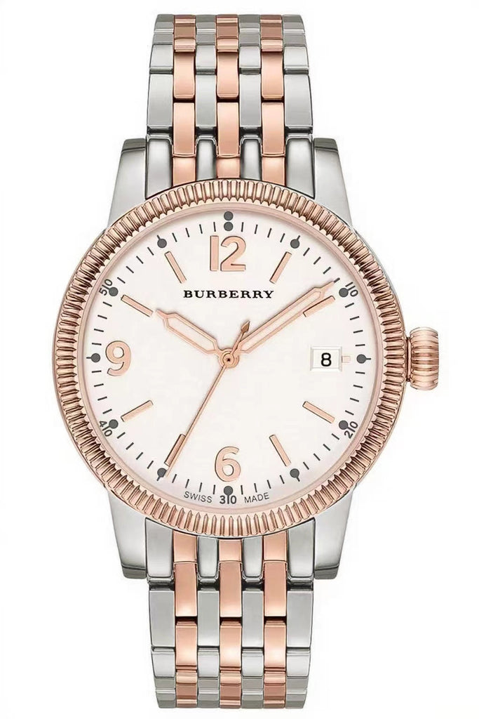 Burberry The City two-tone silver and rose gold stainless steel watch with textured white dial
