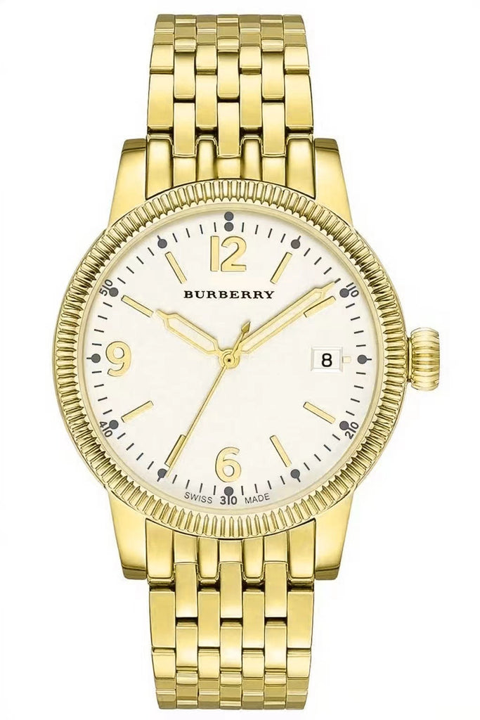 Burberry The City gold stainless steel watch with white dial and matching gold bracelet