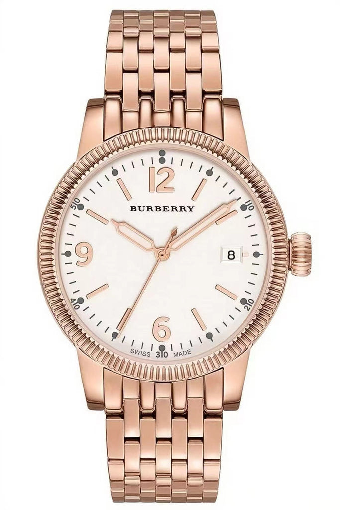 Burberry The City BU7874 rose gold watch with white dial and rose gold stainless steel bracelet