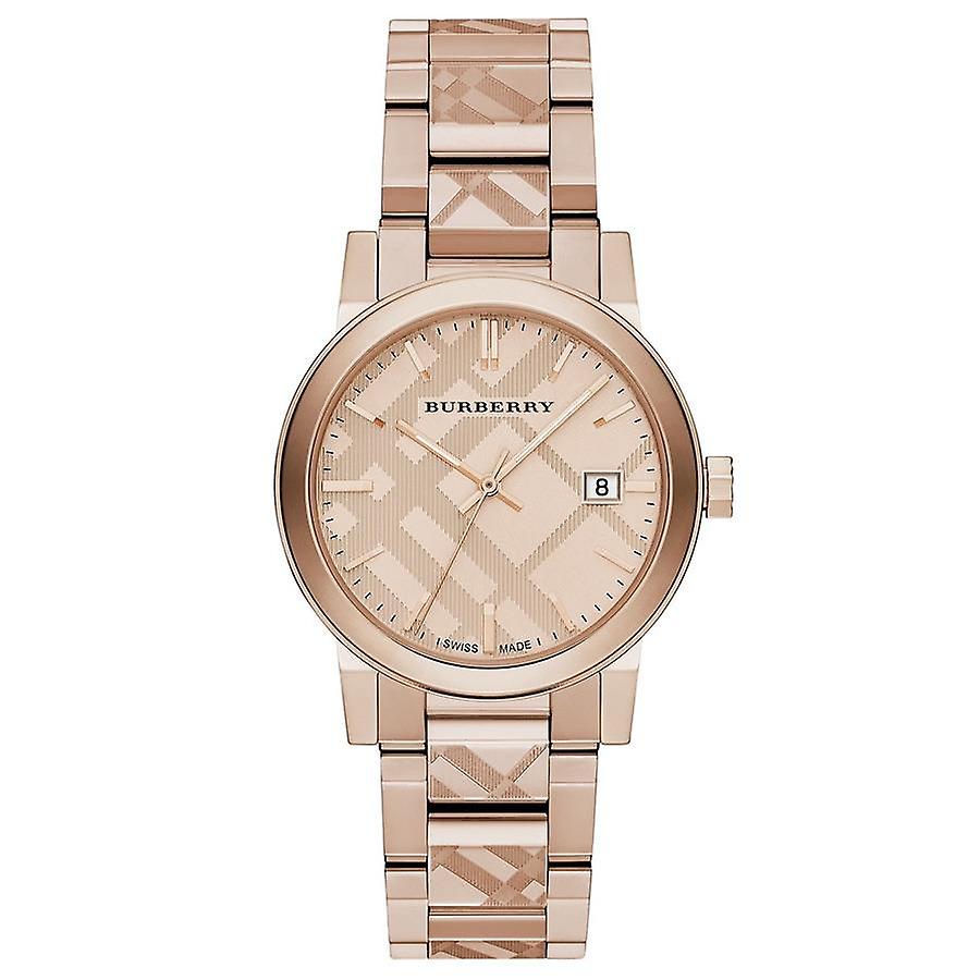 Burberry The City rose gold women's watch with engraved check dial and date window