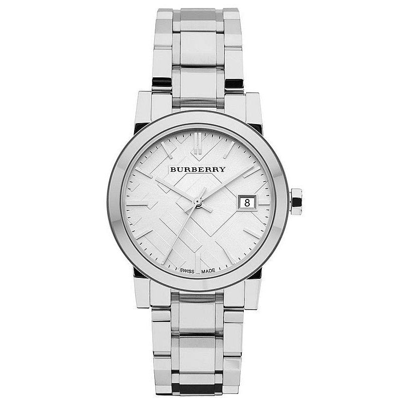 Burberry The City silver stainless steel women's watch with white quilted dial and date window
