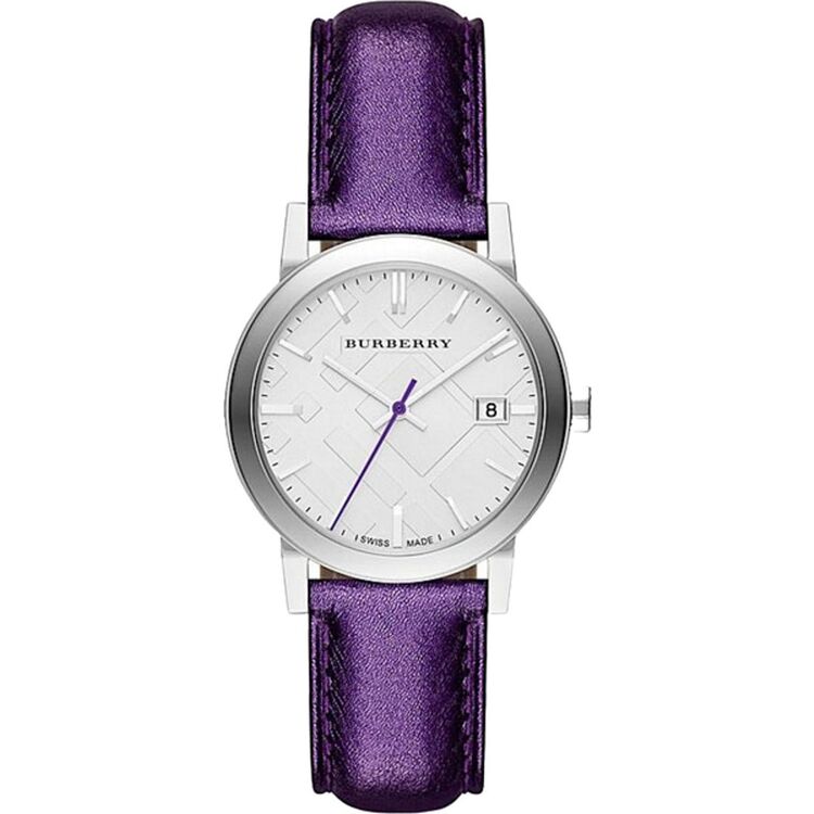 BURBERRY The City Purple Leather Strap Women's Watch BU9122