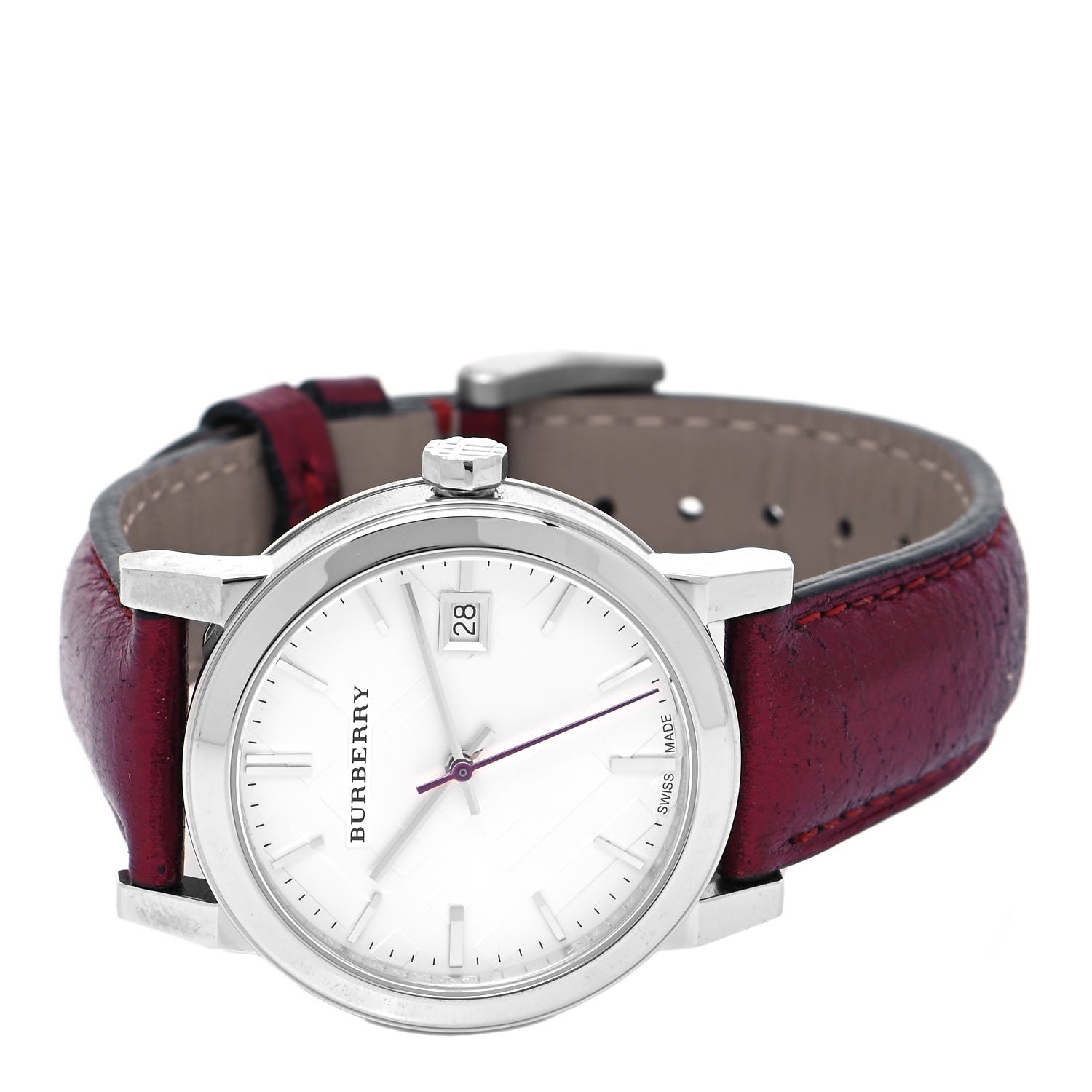 Burberry The City Red Leather Strap Silver Dial Women's Watch BU9123