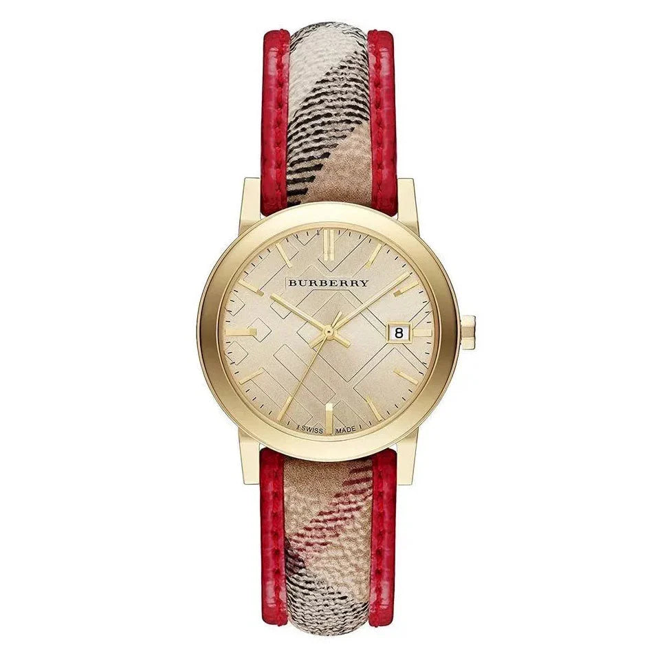 Burberry The City Champagne Dial Leather Strap Watch for Women - BU9139