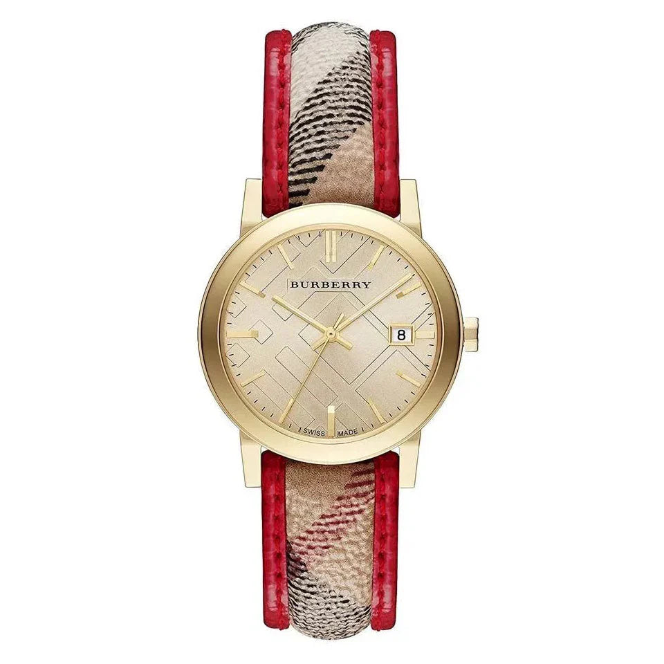 Burberry The City Champagne Dial Leather Strap Watch for Women - BU9139