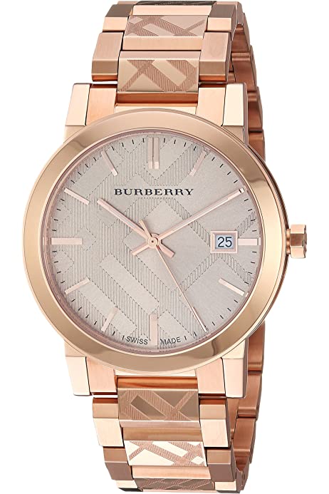 Burberry The City rose gold women's watch with champagne dial and check-patterned bracelet