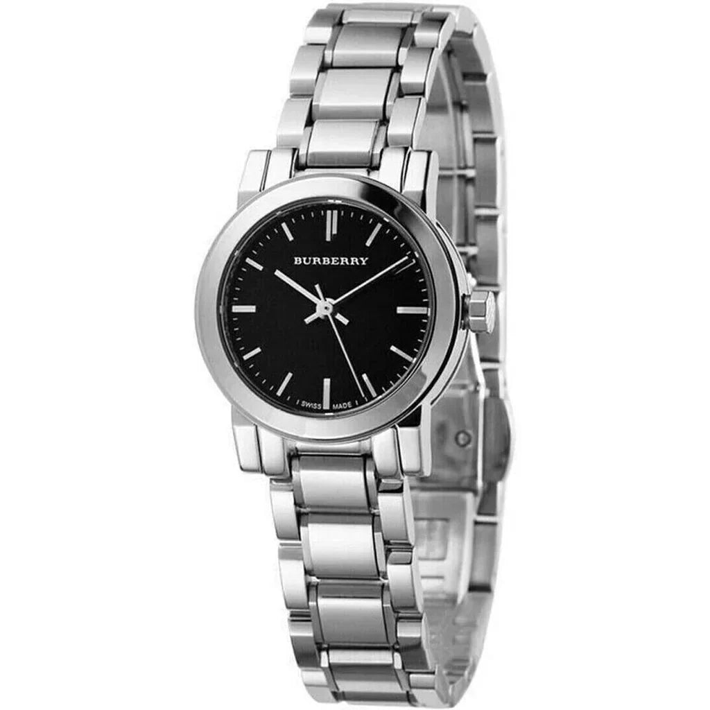 Burberry The City women's watch with black dial and silver-tone stainless steel case and bracelet