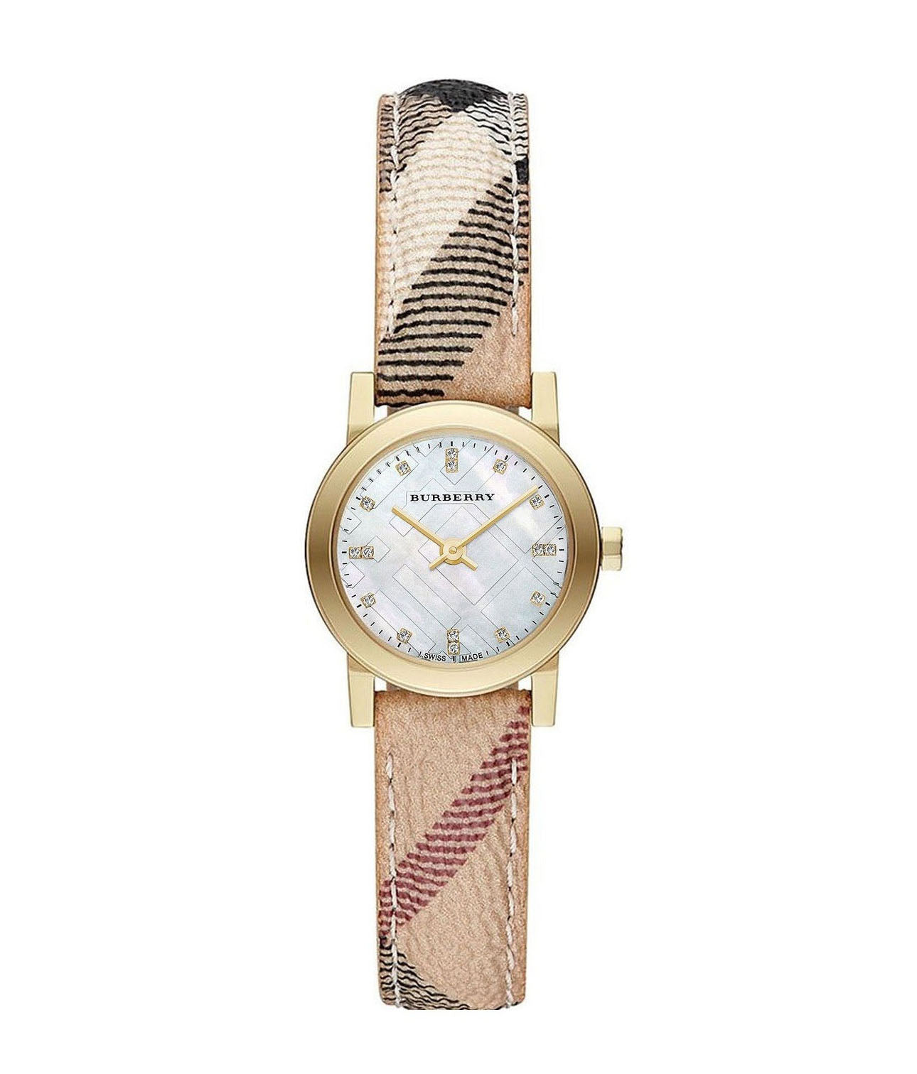 Burberry The City women's watch with mother of pearl dial and beige patterned leather strap