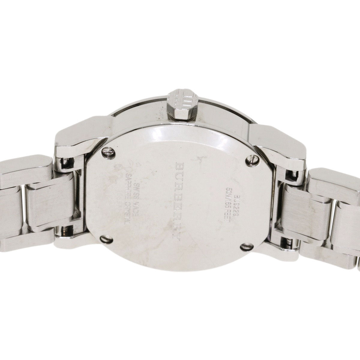 Close-up of Burberry The City BU9229 caseback with engraved branding and specifications