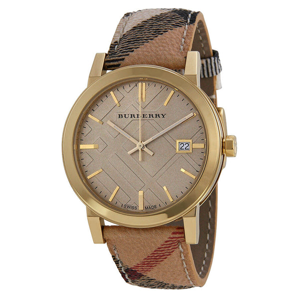 Burberry The City Champagne Dial Haymarket Check Strap Unisex Watch BU9026 - Watches of New Zealand