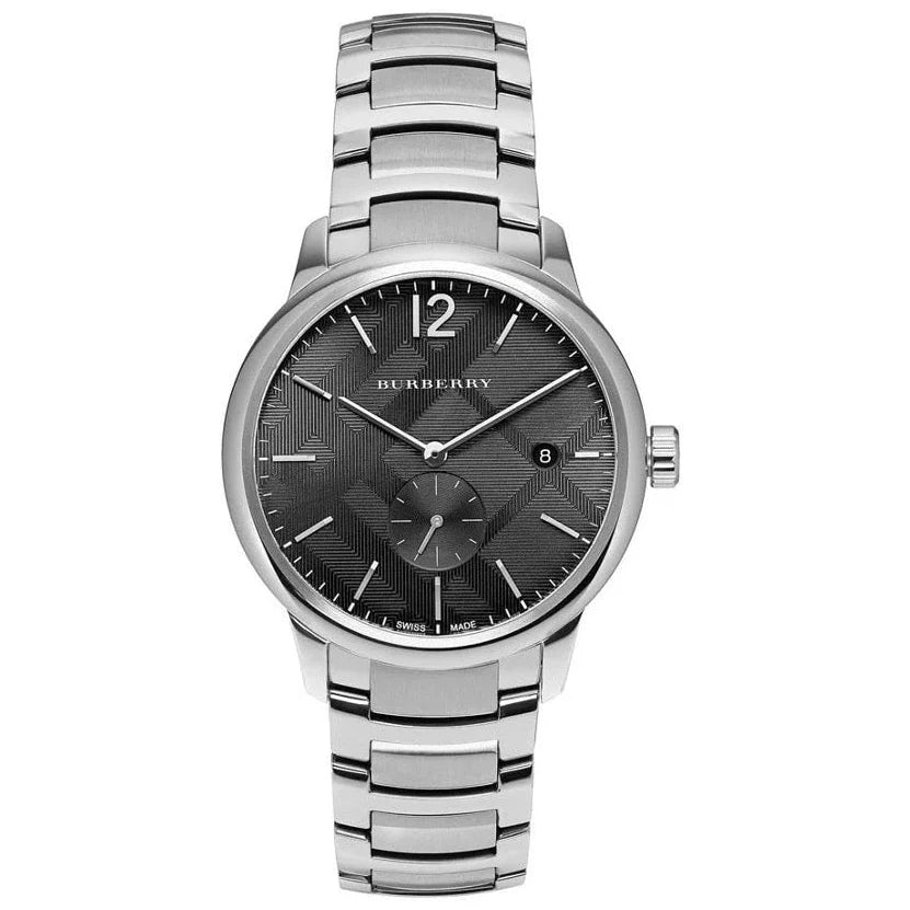 Burberry The Classic men's watch with grey engraved check dial and silver stainless steel bracelet