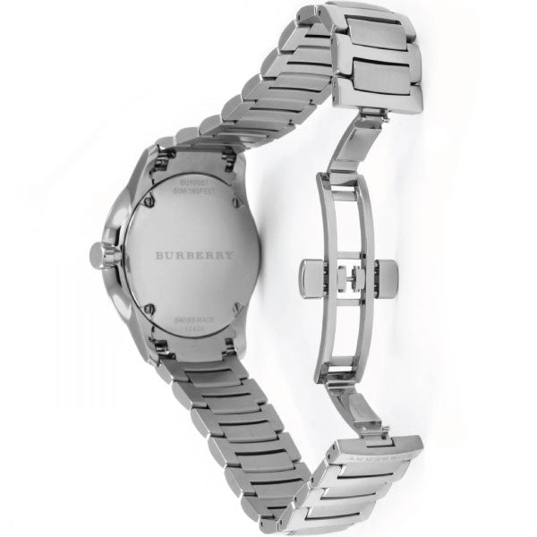 Caseback and stainless steel bracelet of Burberry Classic watch with Burberry engraving
