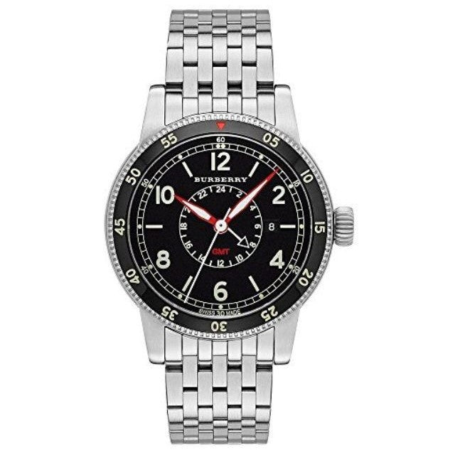 Burberry Utilitarian GMT Black Dial Silver Steel Strap Watch for Men - BU7866