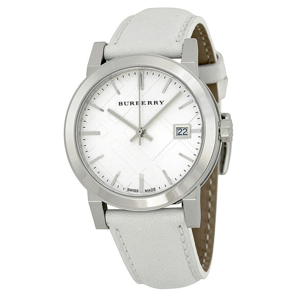 Burberry White Impressed Check Dial White Leather Strap Ladies Watch BU9128 - Watches of New Zealand