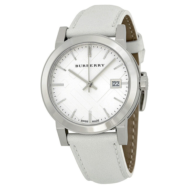 Burberry White Impressed Check Dial White Leather Strap Ladies Watch BU9128 - Watches of New Zealand