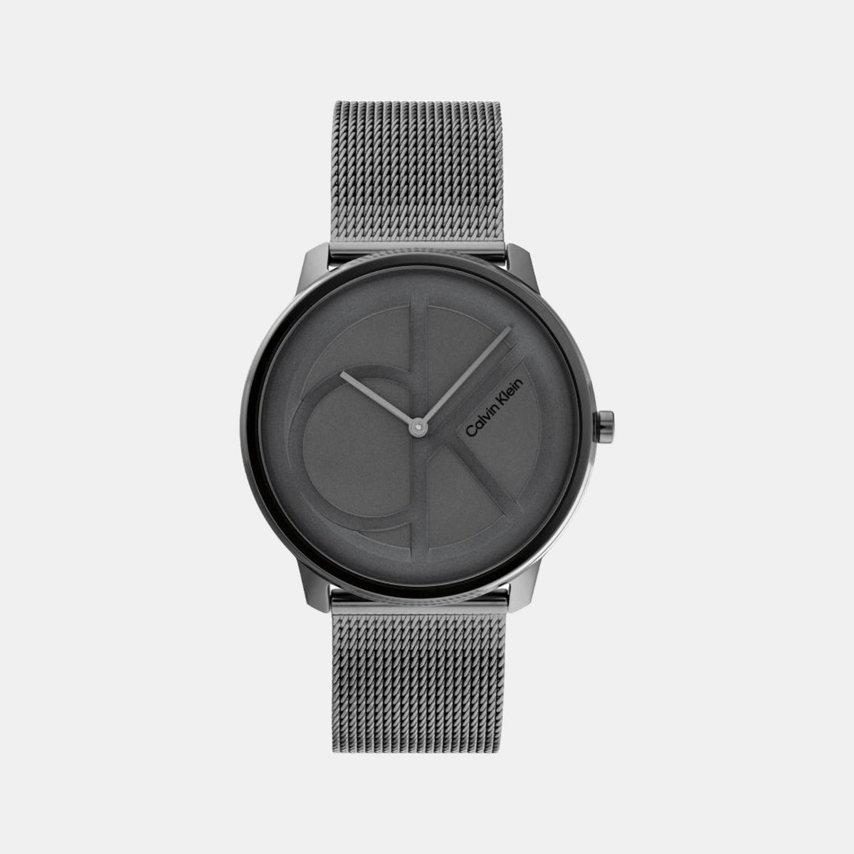Calvin Klein grey dial quartz watch with gunmetal mesh band