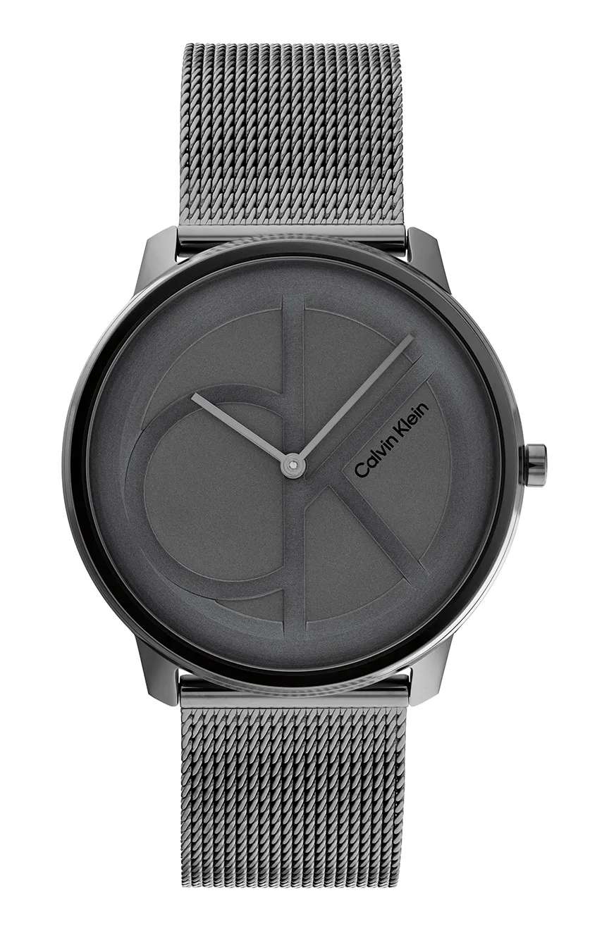 Calvin Klein quartz watch with grey dial and gunmetal mesh strap