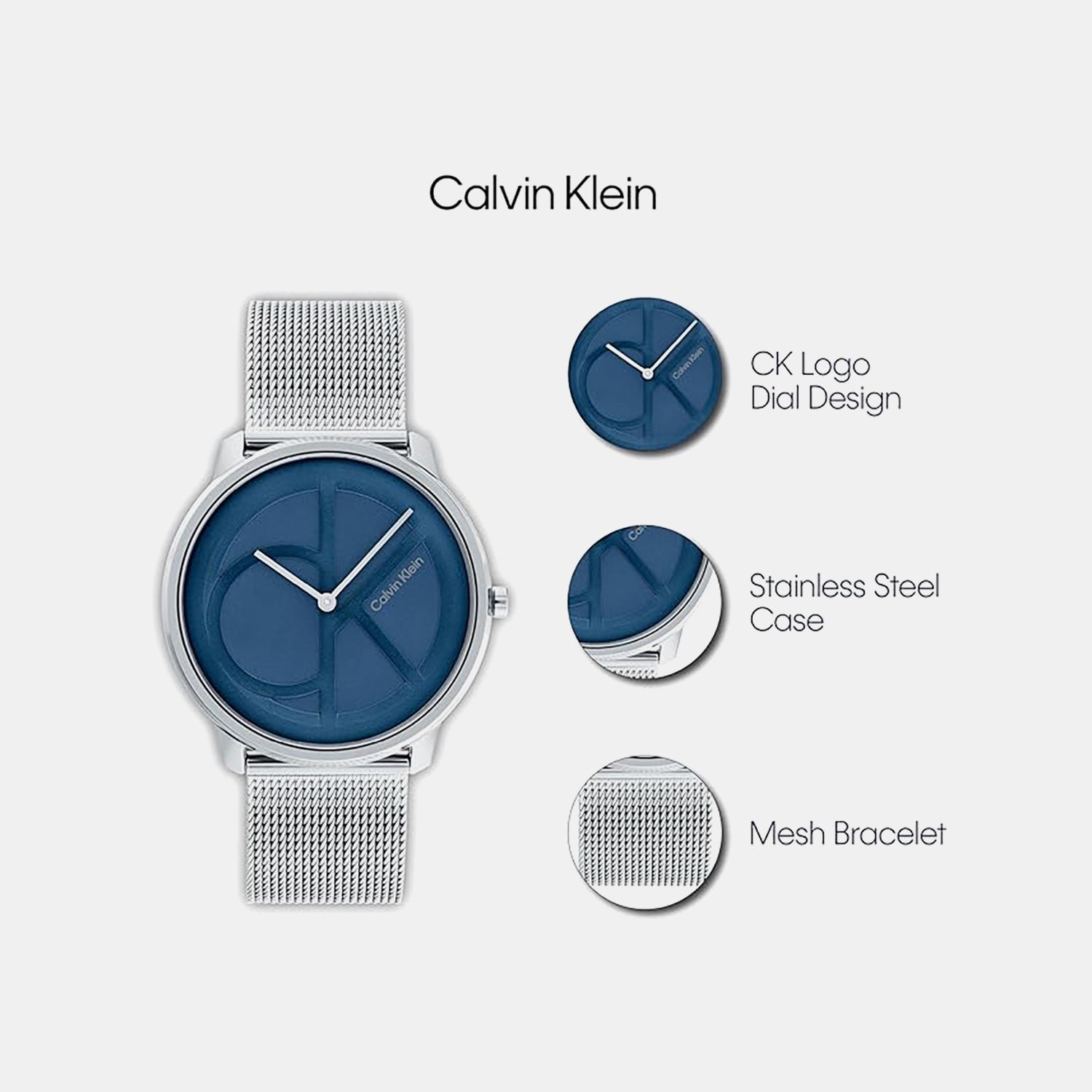 Calvin Klein Quartz Silver Mesh Blue Dial Unisex Watch  25200031
