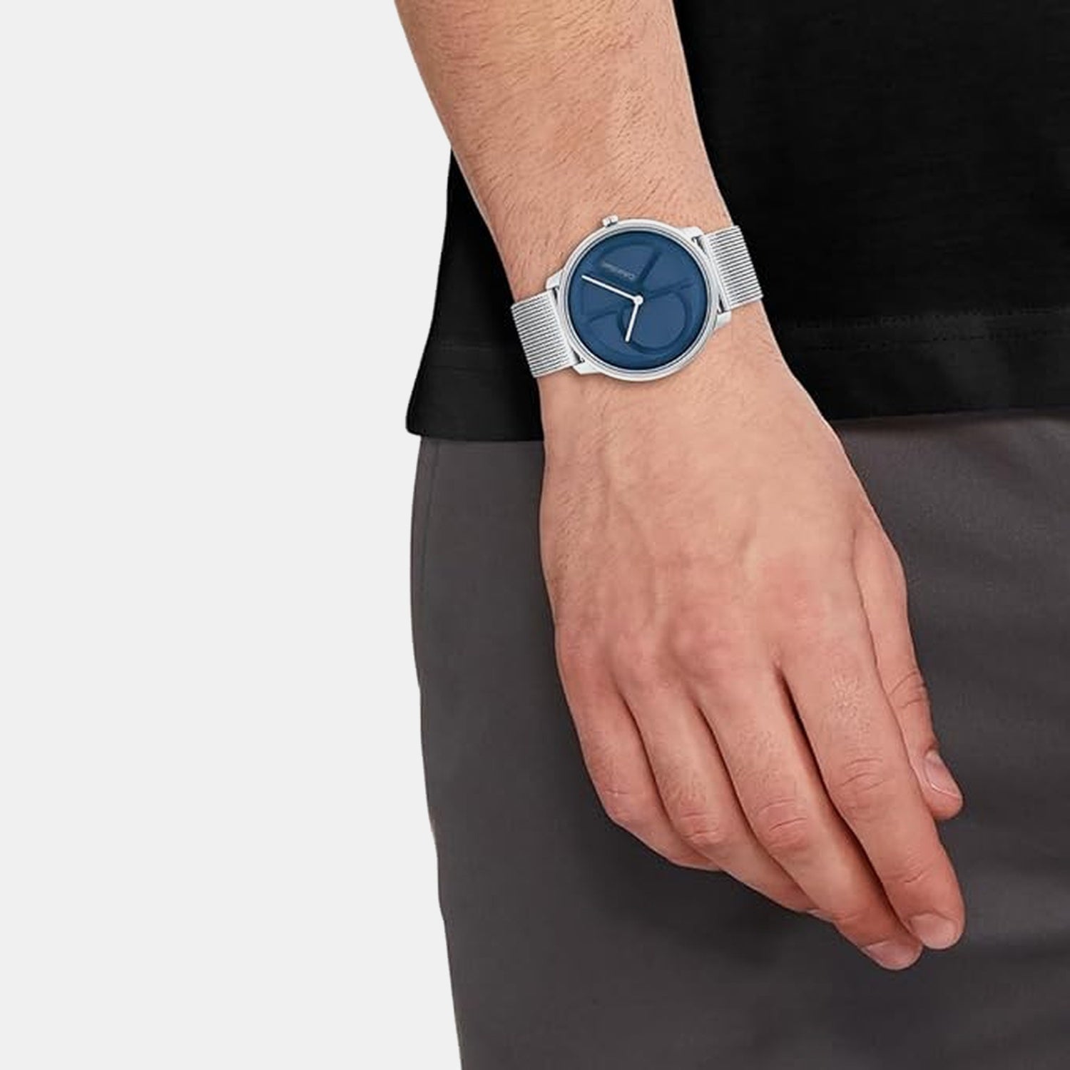 Calvin Klein Quartz Silver Mesh Blue Dial Unisex Watch  25200031