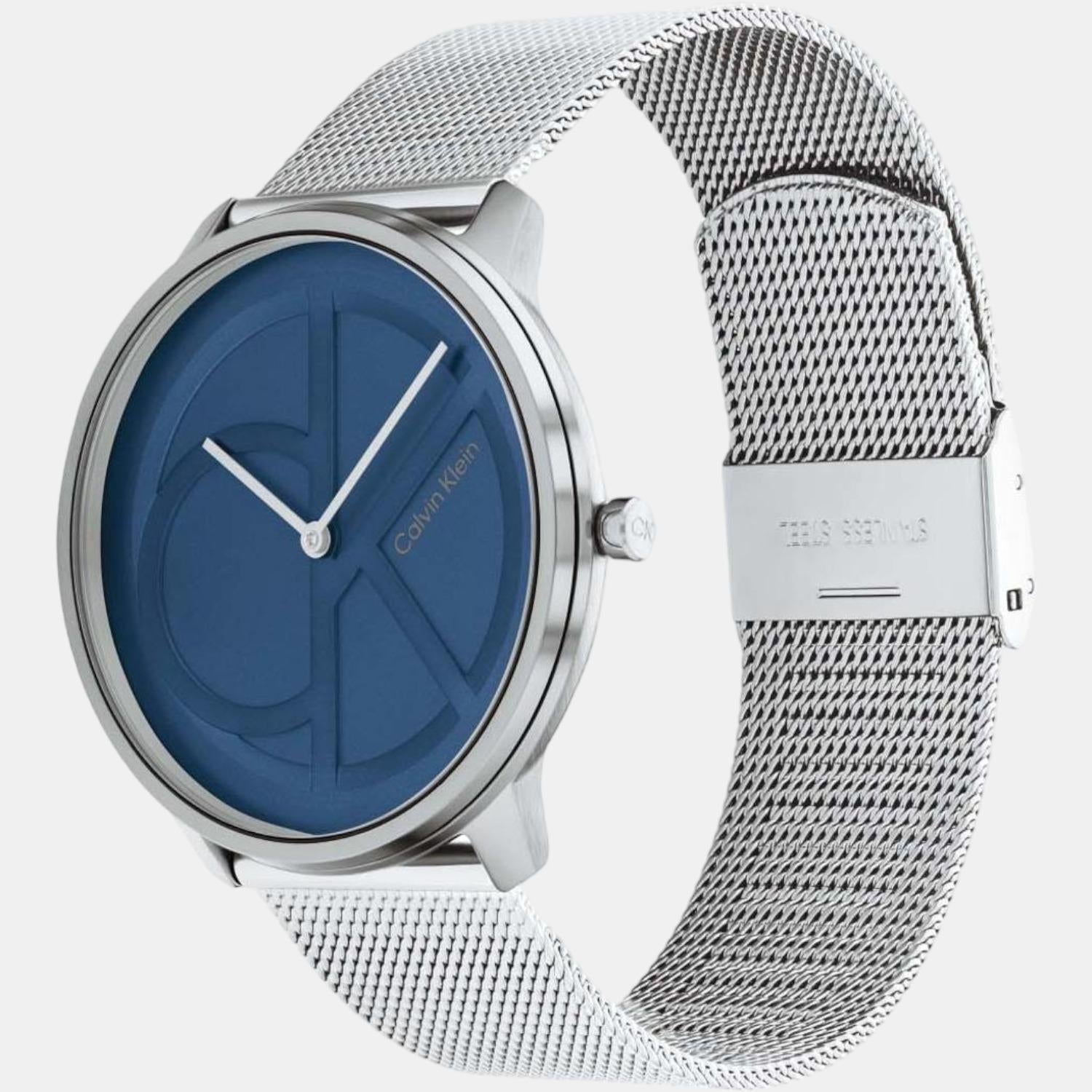 Calvin Klein Quartz Silver Mesh Blue Dial Unisex Watch  25200031