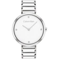 Calvin Klein white dial silver women's watch with stainless steel bracelet