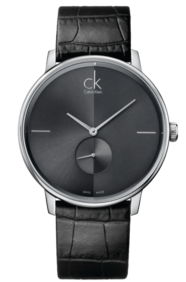 Calvin Klein Accent Quartz Black Dial Black Leather Men's Watch K2Y211c3