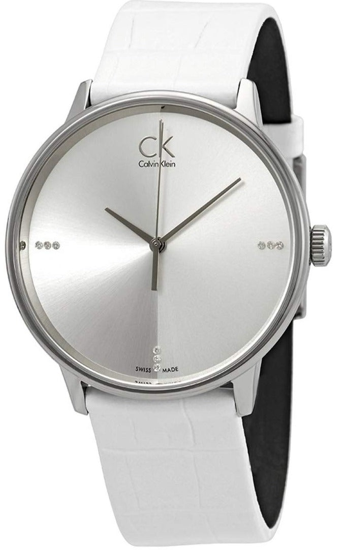 Calvin Klein Accent K2Y2X1KW men's watch with silver dial and white leather strap