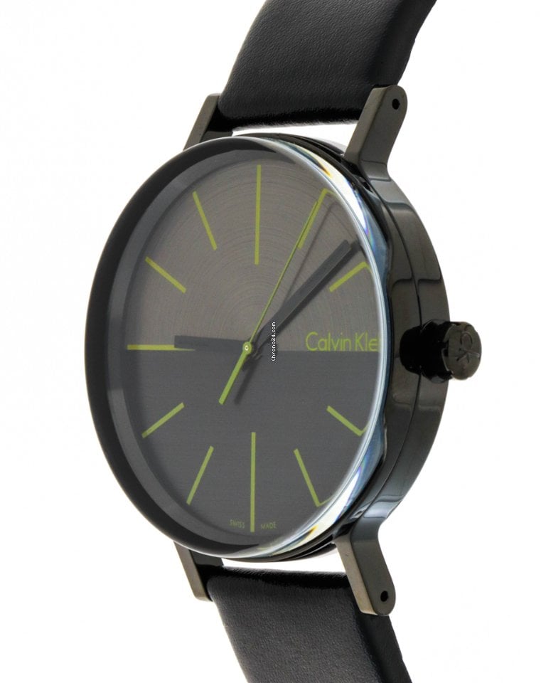 Calvin Klein Boost watch at angle view displaying case profile and black strap