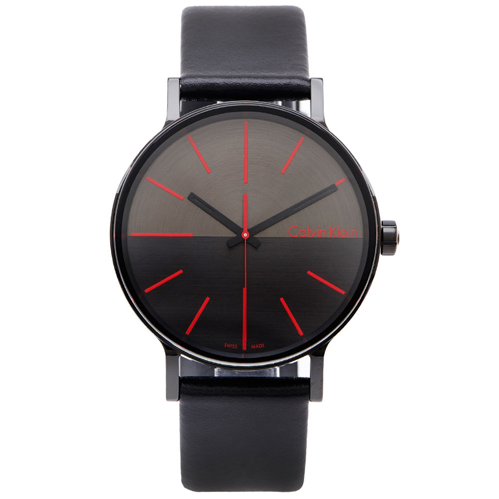 Calvin Klein Boost K7Y214CY with minimalist black dial and red hour markers