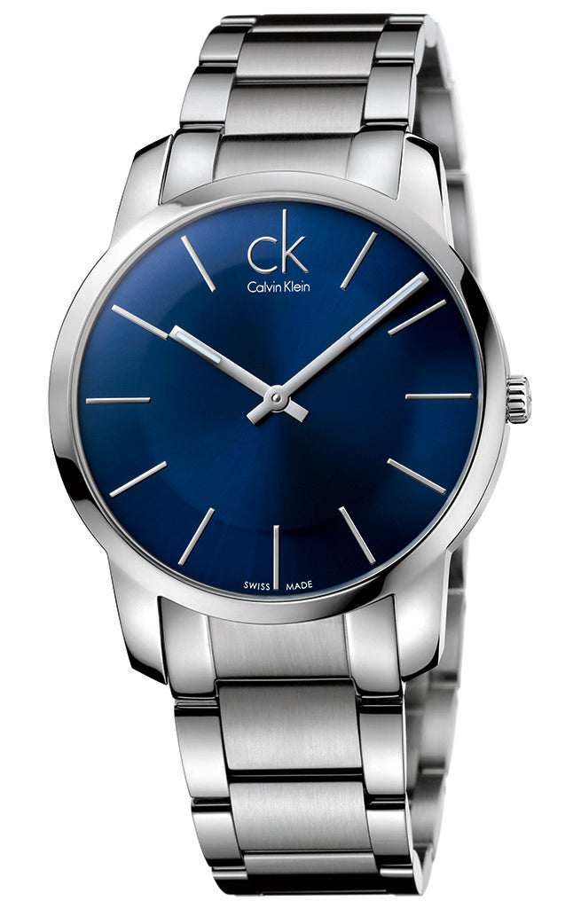Calvin Klein Blue Dial Silver Men's Watch City K2G2114N