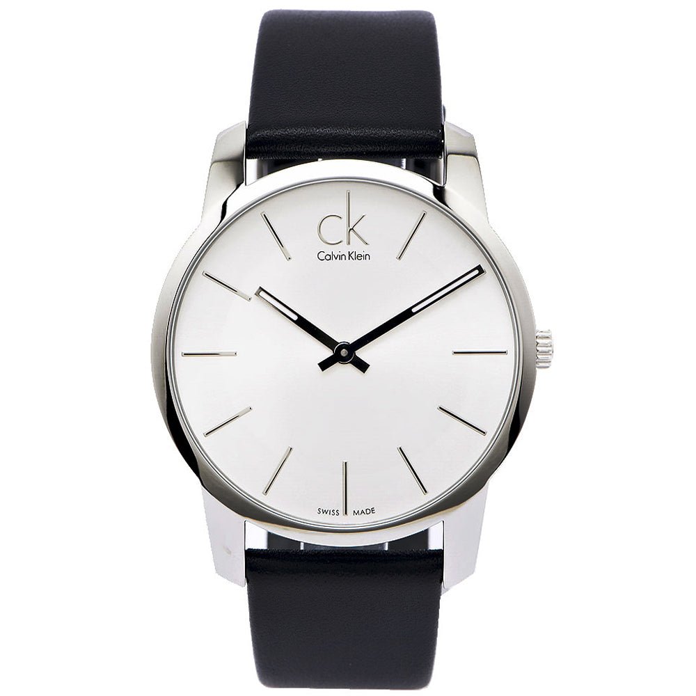 Calvin Klein City K2G211C6 men's watch with silver dial, stainless steel case and black strap