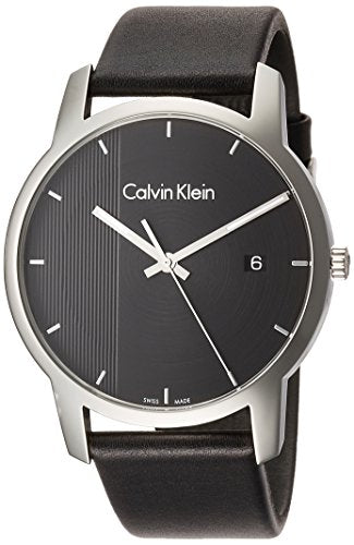 Calvin Klein Mens City Black Leather Black Dial Watch K2G2G1C1