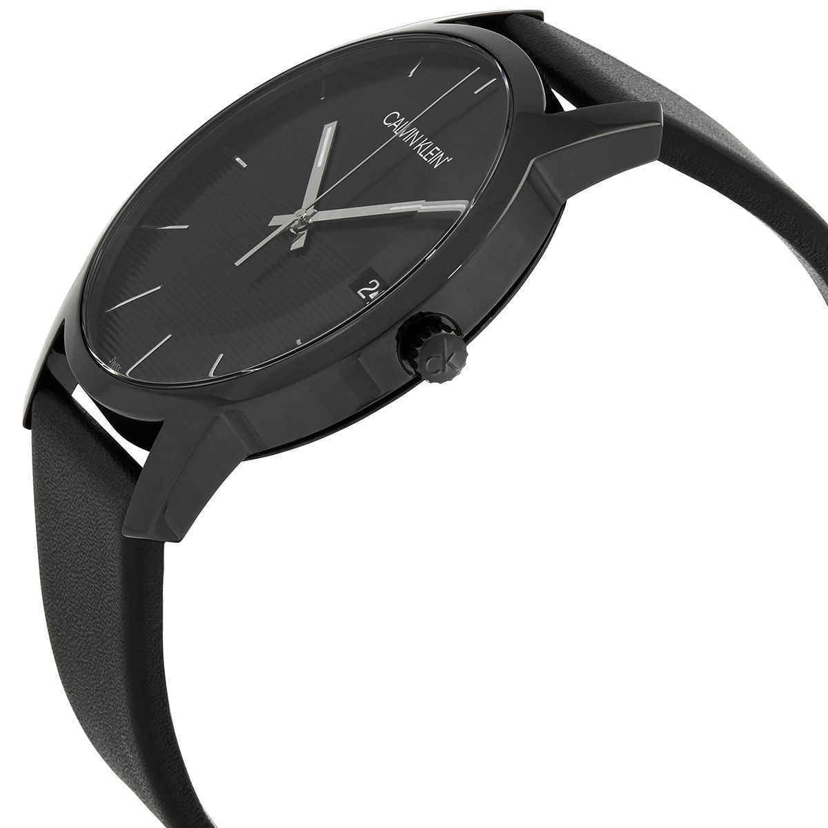 Calvin Klein City black watch side profile showing case and black strap