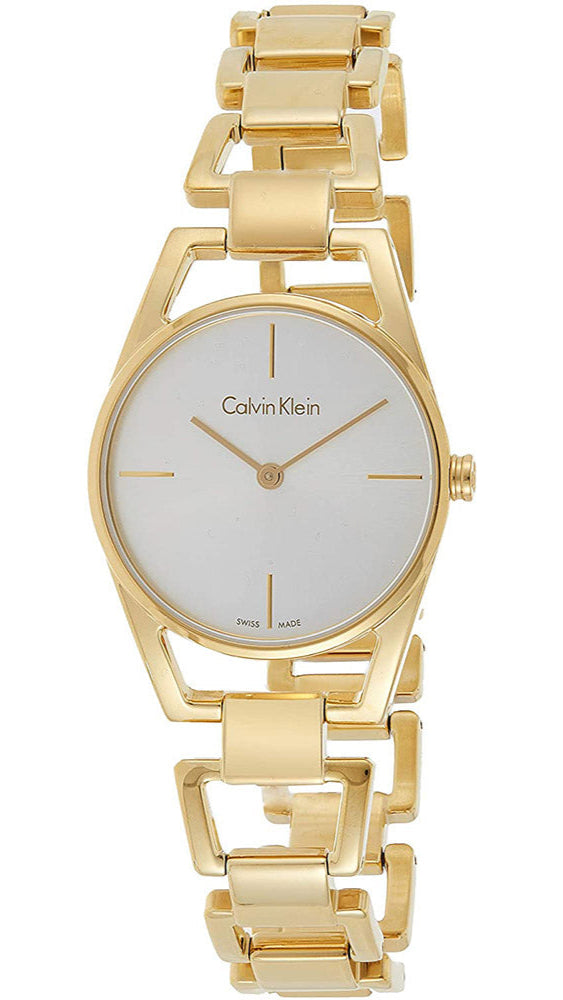 Calvin Klein Dainty gold-tone ladies watch with silver dial