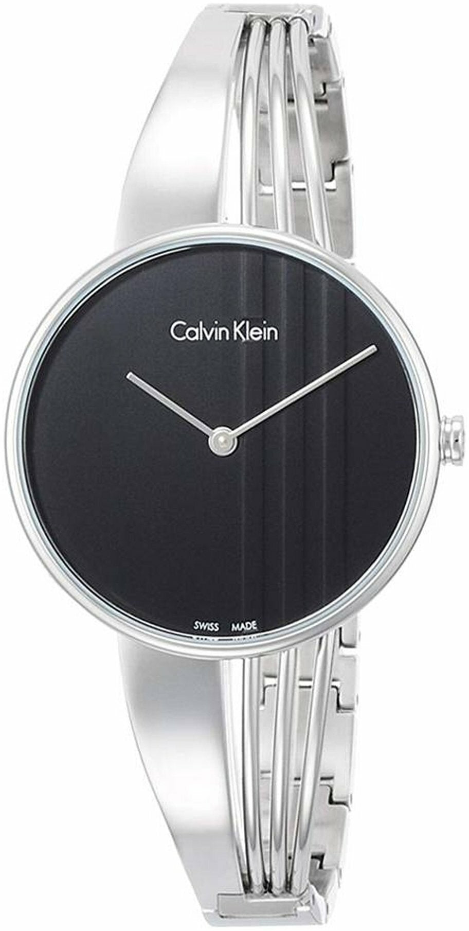 Calvin Klein Drift ladies watch with black dial and silver stainless steel bangle bracelet