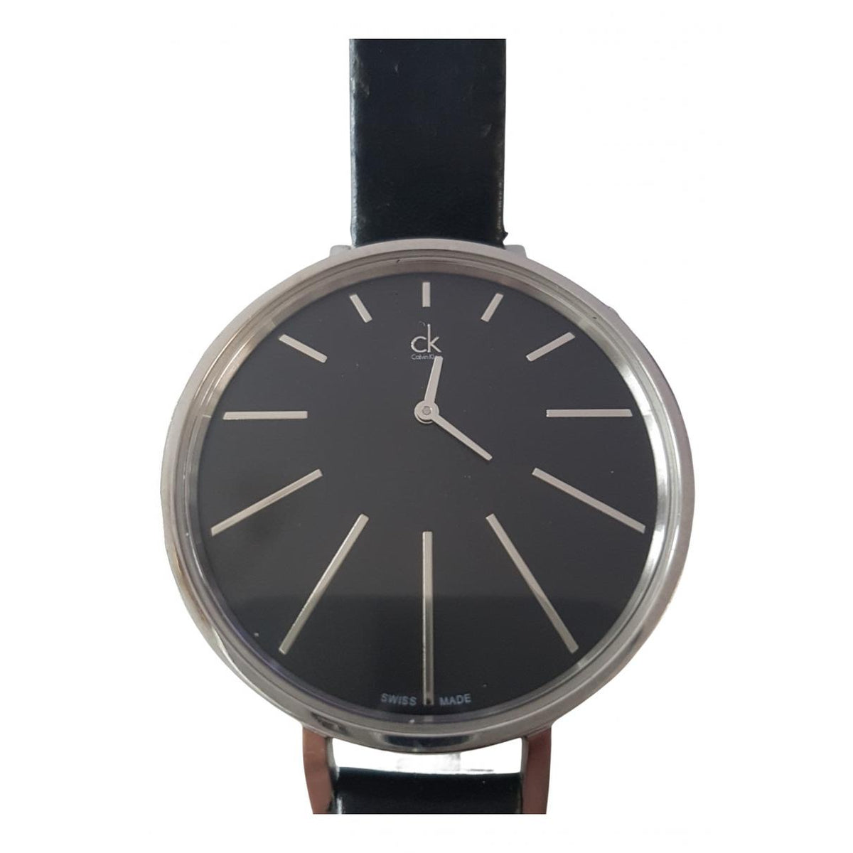 Calvin Klein Equal K3E231C1 watch worn on wrist with black leather strap