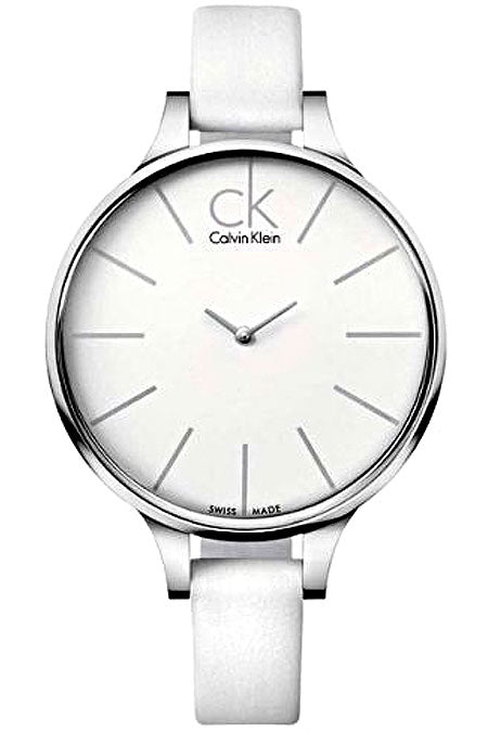 Calvin Klein Equal K3E231L6 front view showing white dial with minimalist hour markers